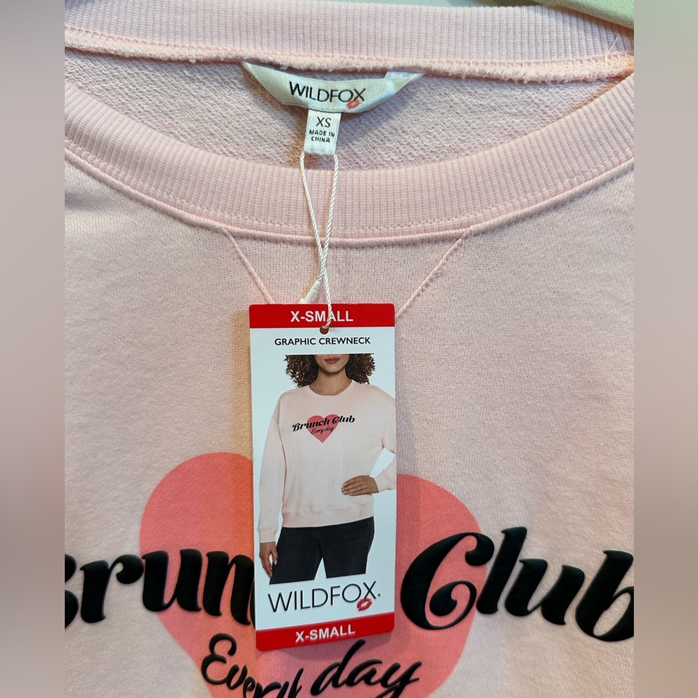 NWT Wildfox “Brunch Club” Heart Graphic Crewneck Sweatshirt Casual Sz XS - Picture 7 of 10